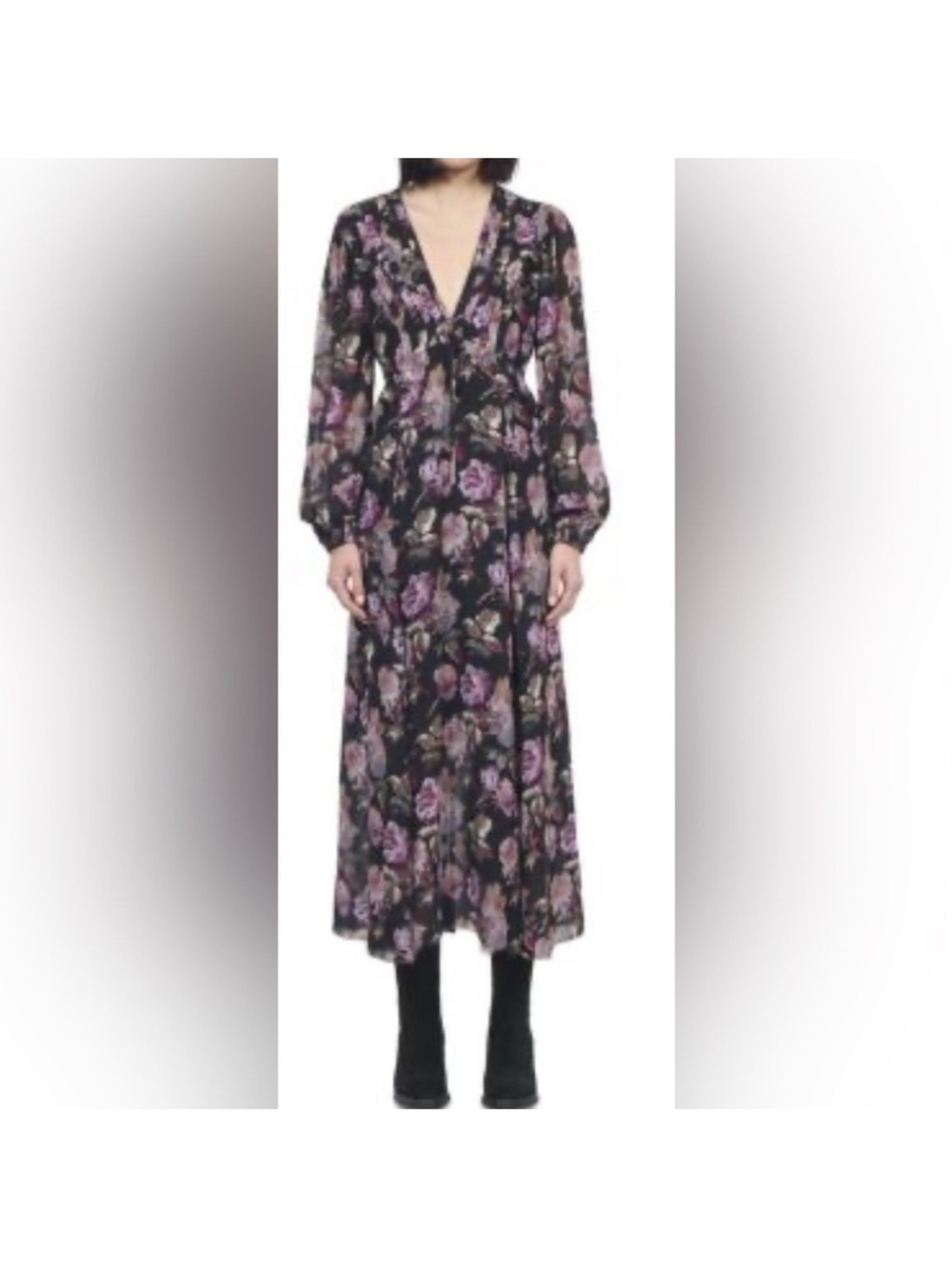 The Kooples Black Floral V-Neck Long Sleeve Dress